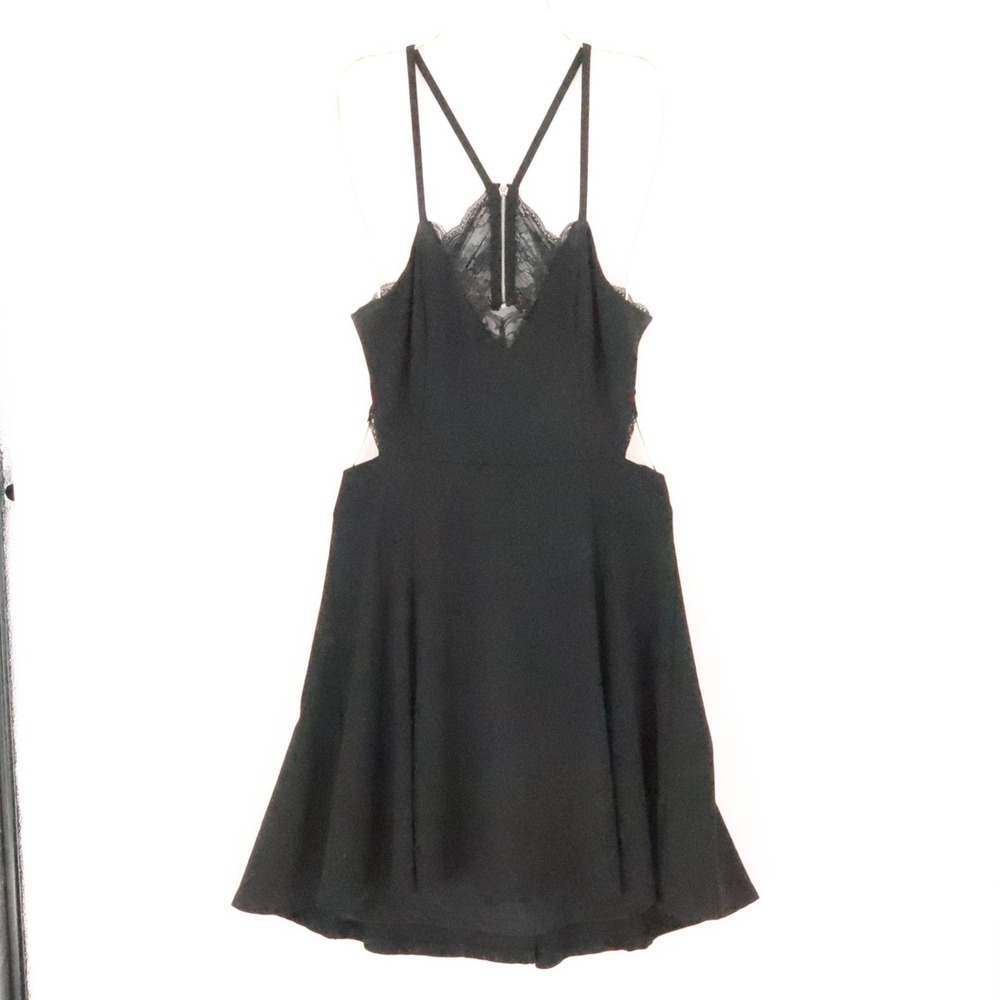 LUSH Lace Cutout Fit Flare Dress Womens Size L Black Skater Party Club Hoco LBD